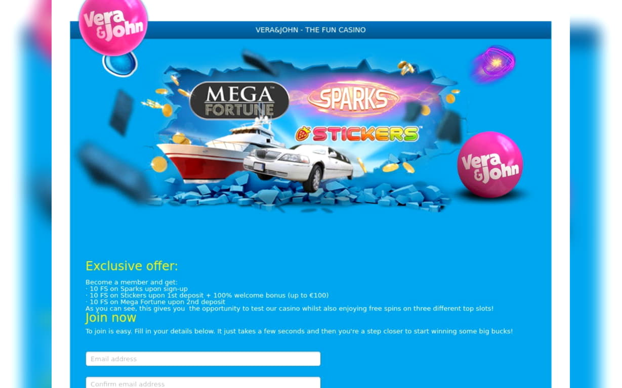 815% Welcome Bonus at Vera and Jhon Casino